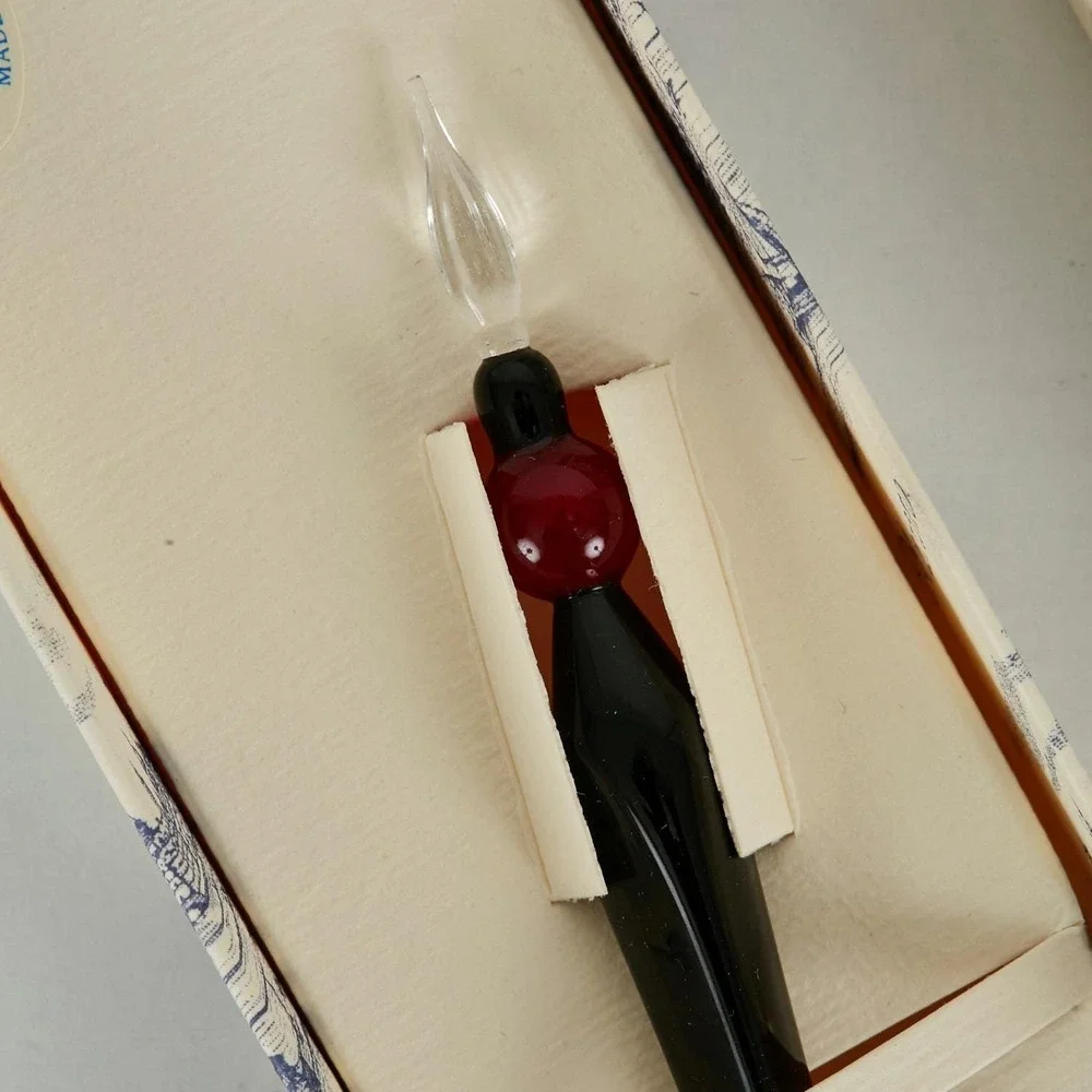 Murano Glass Dip‎ Pen Writing Set Handmade Italy Black Red Ink Boxed Gift Set